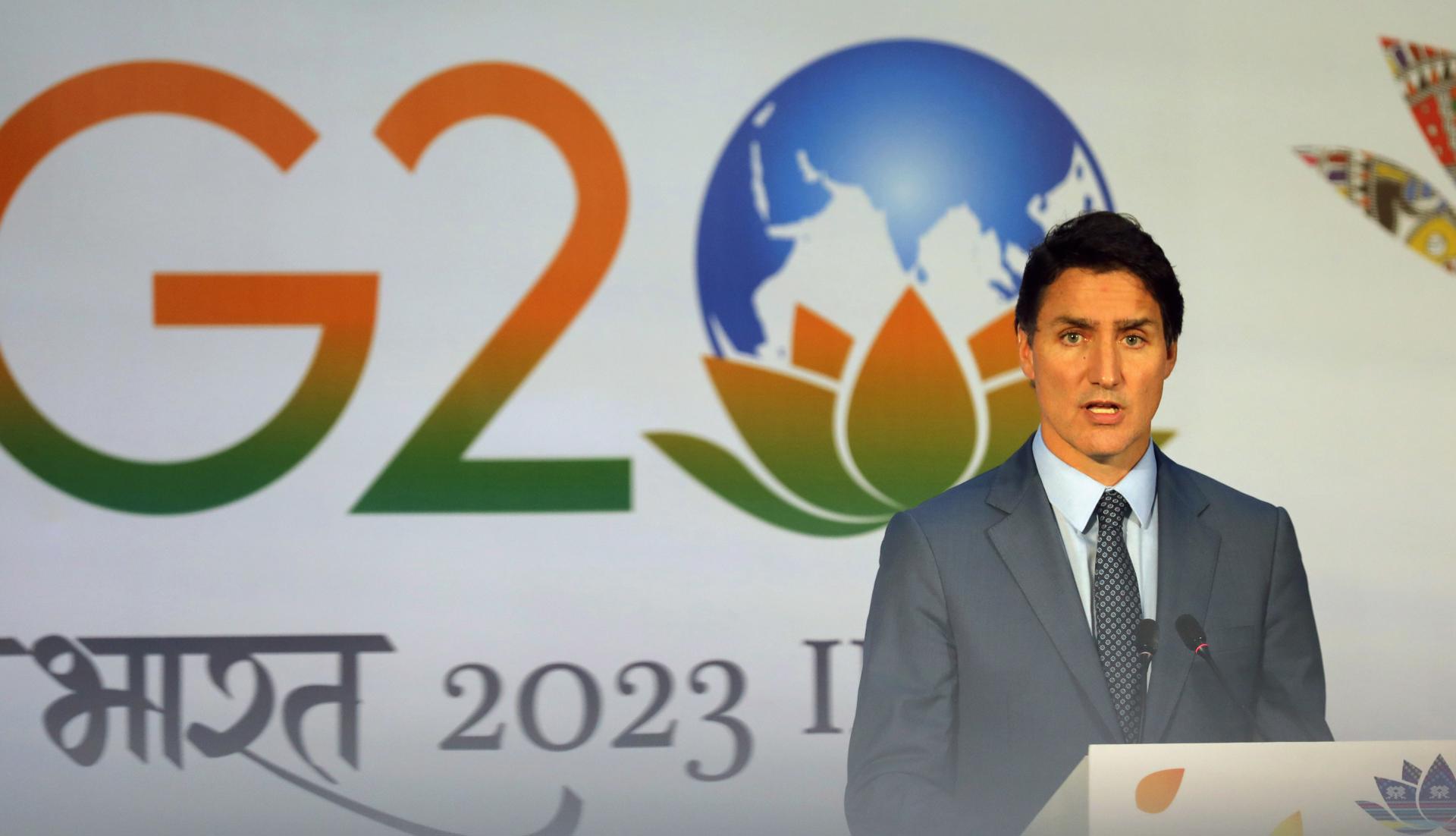Canadian Prime Minister Justin Trudeau addresses a press conference at the international media center of the G20 Summit at the ITPO Convention Centre Pragati Maidan in New Delhi, India, 10 September 2023. EFE/EPA/FILE/RAJAT GUPTA