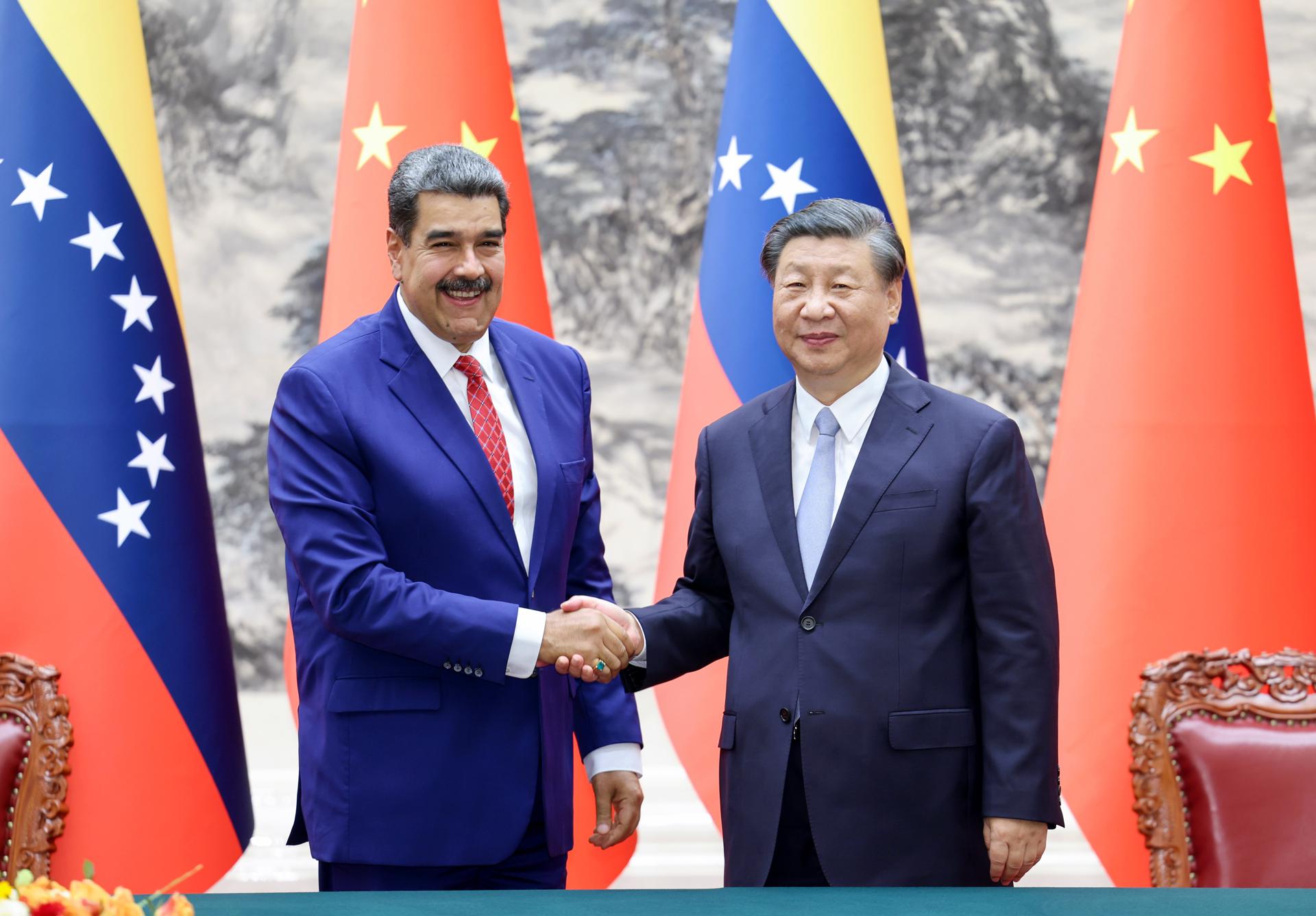 Chinese President Xi Jinping (R) holds talks with his Venezuelan counterpart Nicolas Maduro, who is on a state visit to China, at the Great Hall of the People in Beijing, China, 13 September 2023. EFE-EPA/XINHUA/LIU BIN CHINA OUT/UK AND IRELAND OUT/MANDATORY CREDIT EDITORIAL USE ONLY