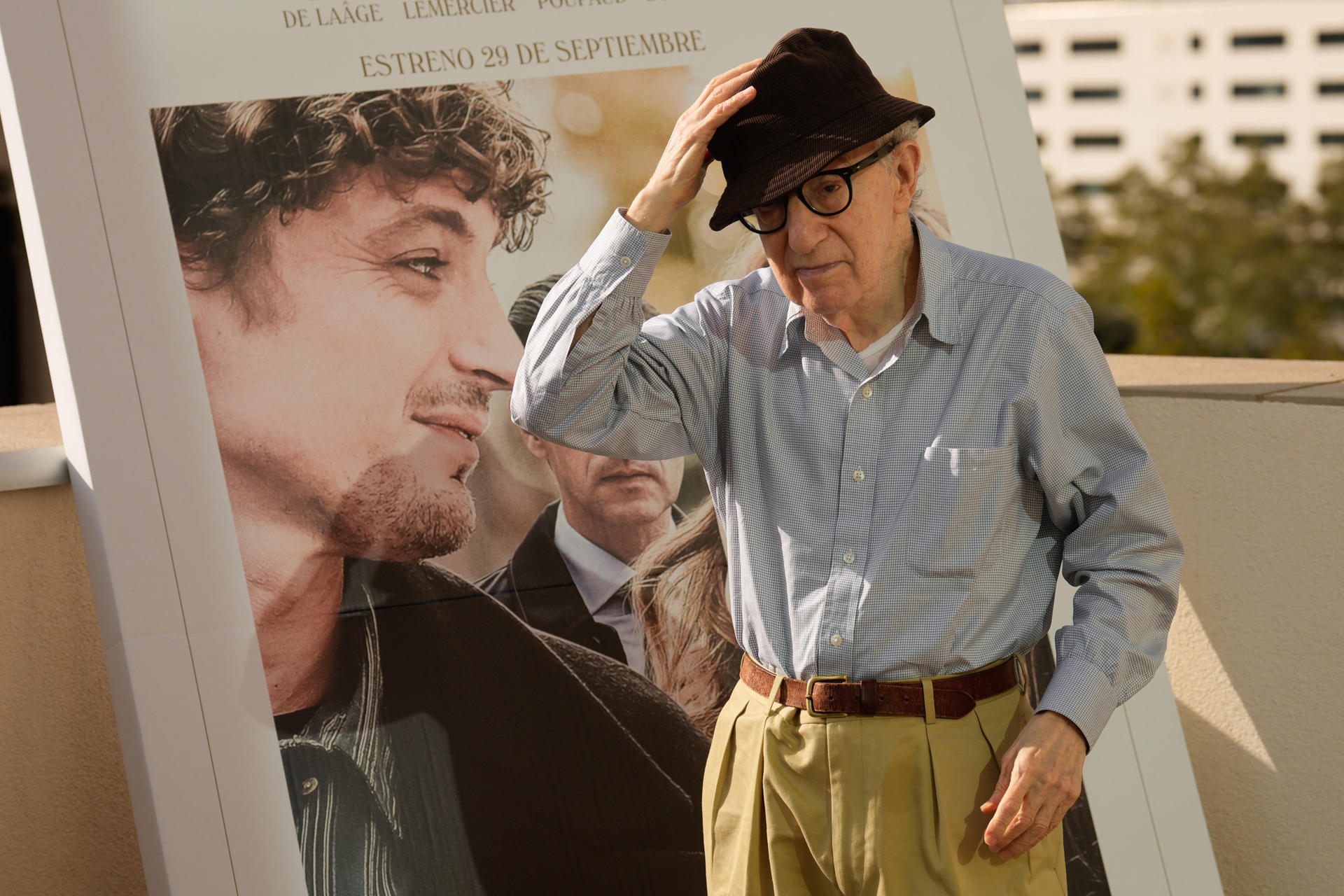 US film director Woody Allen poses during the premiere of "Coup de Chance" on Sept. 18 in Barcelona.EFE/Enric Fontcuberta