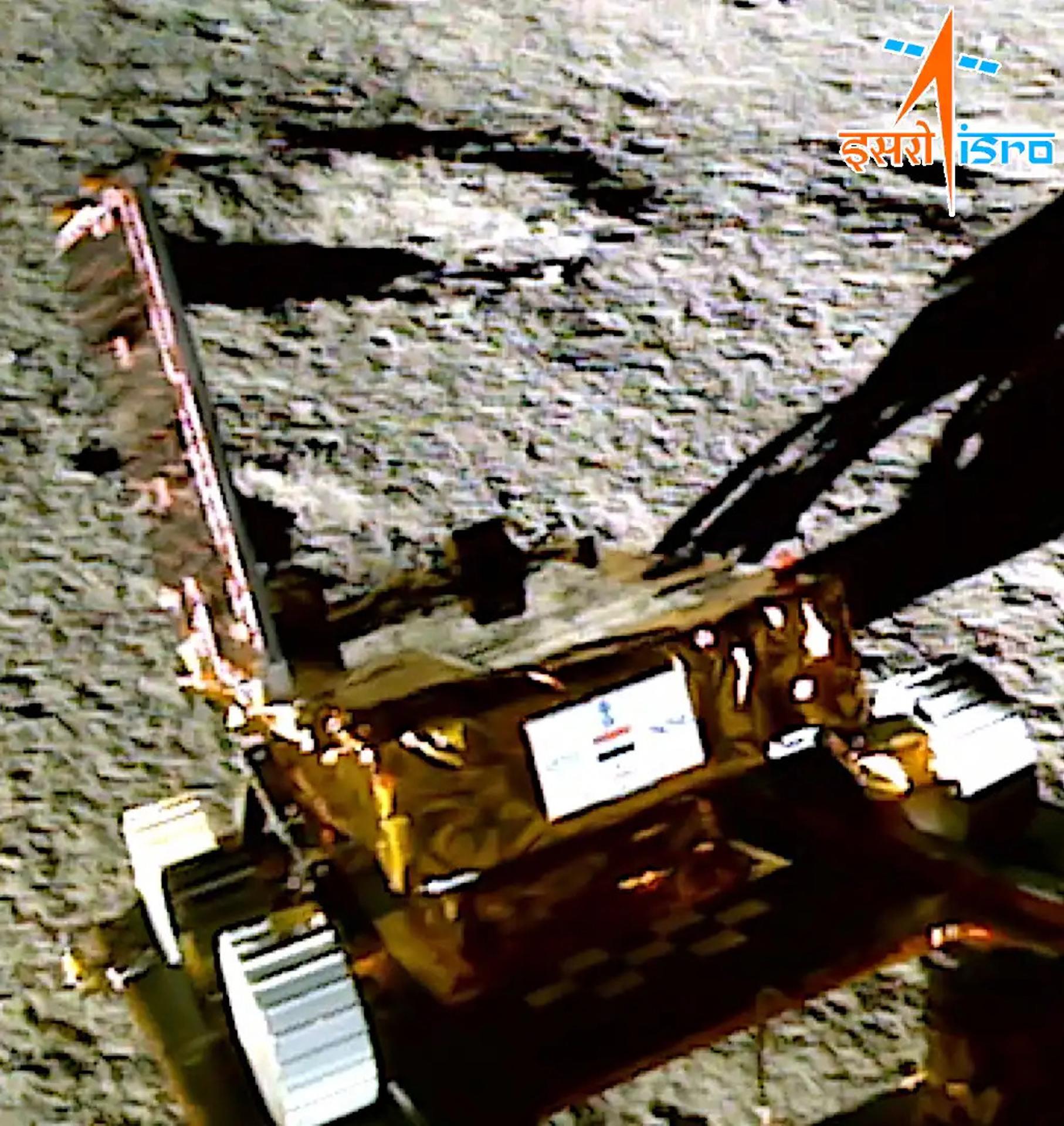 A handout photo made available on 29 August 2023 by the Indian Space Research Organisation (ISRO) shows the Rover of India's Chandrayaan-3 lunar mission retracing its path and safely heading in a new direction, on the Moon. EFE-EPA/ISRO HANDOUT BEST QUALITY AVAILABLE HANDOUT EDITORIAL USE ONLY/NO SALES