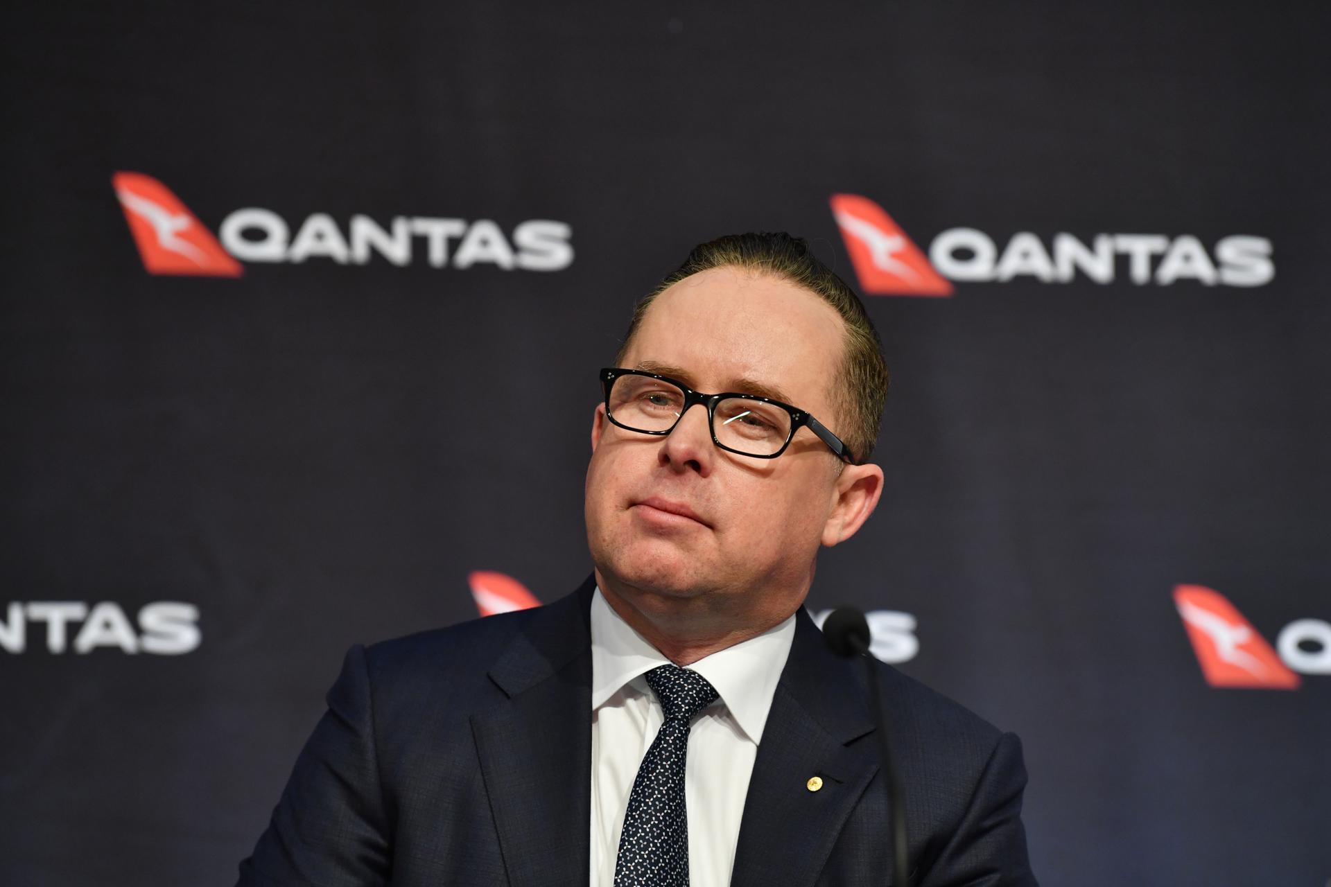 Then Qantas Group Chief Executive Officer Alan Joyce speaks during the company's results announcement press conference in Sydney, Australia, 20 August 2020. EFE-EPA FILE/DEAN LEWINS AUSTRALIA AND NEW ZEALAND OUT
