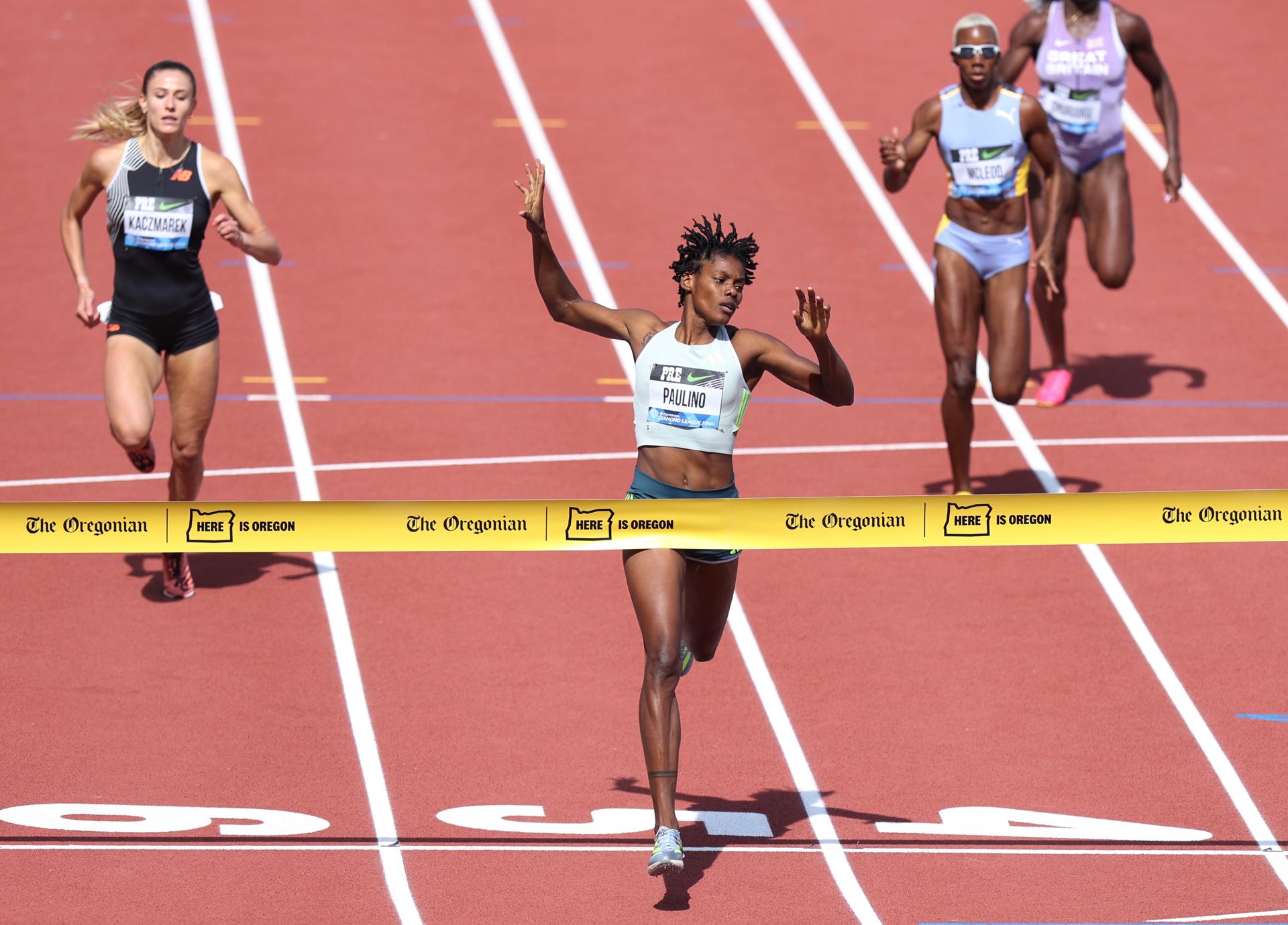 Marileidy Paulino of Dominican Republic (C) wins the Women's 400m at the Prefontaine Classic Diamond League Finals in Eugene, USA, 17 September 2023. (400 metros, República Dominicana) EFE/EPA/STEVE DIPAOLA
