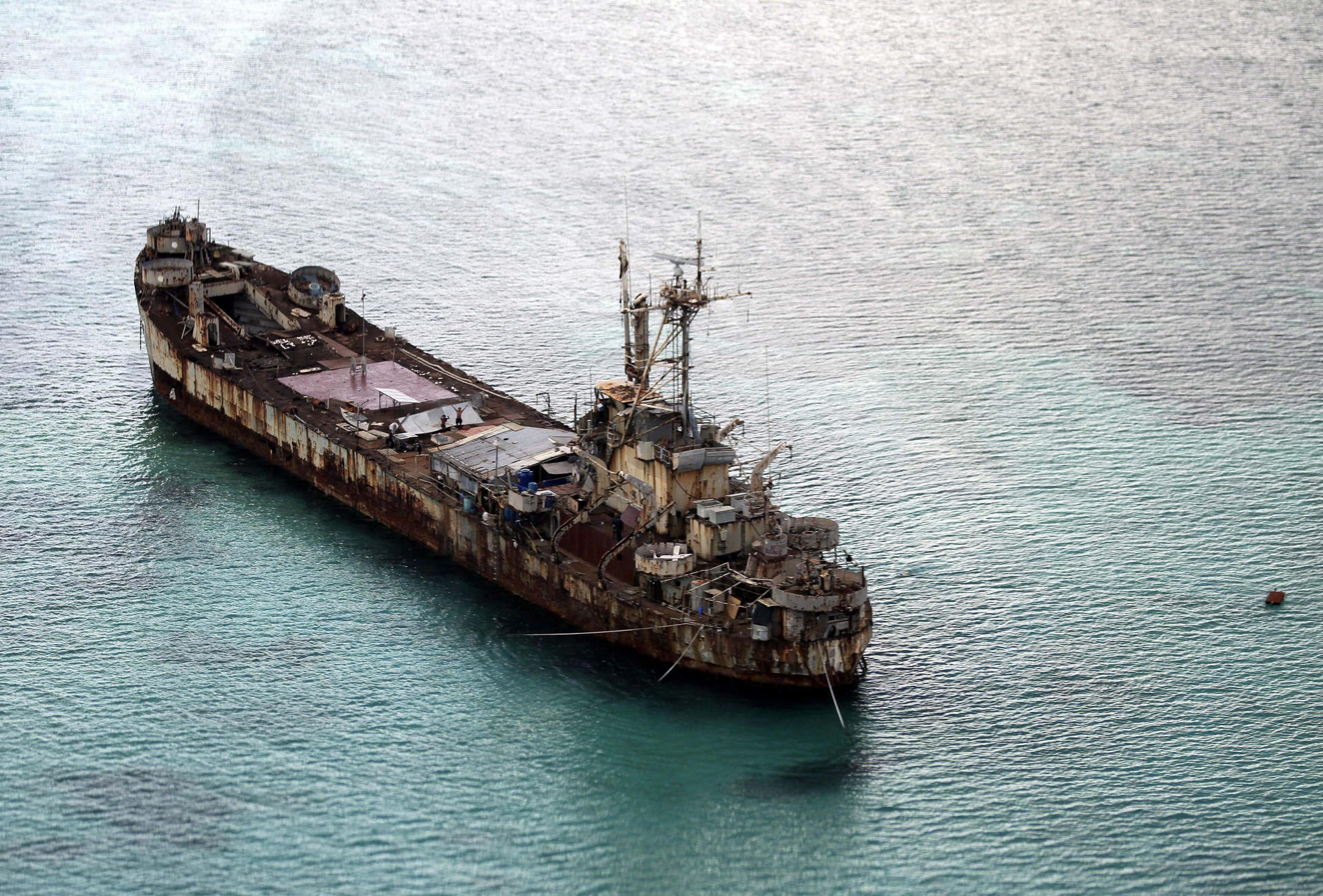 A file picture showing the dilapidated Sierra Madre ship of the Philippine Navy is anchored near Ayungin shoal (Second Thomas Shoal) in the Spratly group of islands in the South China Sea, west of Palawan, Philippines. EPA/EFE/FILE/RITCHIE B. TONGO / POOL