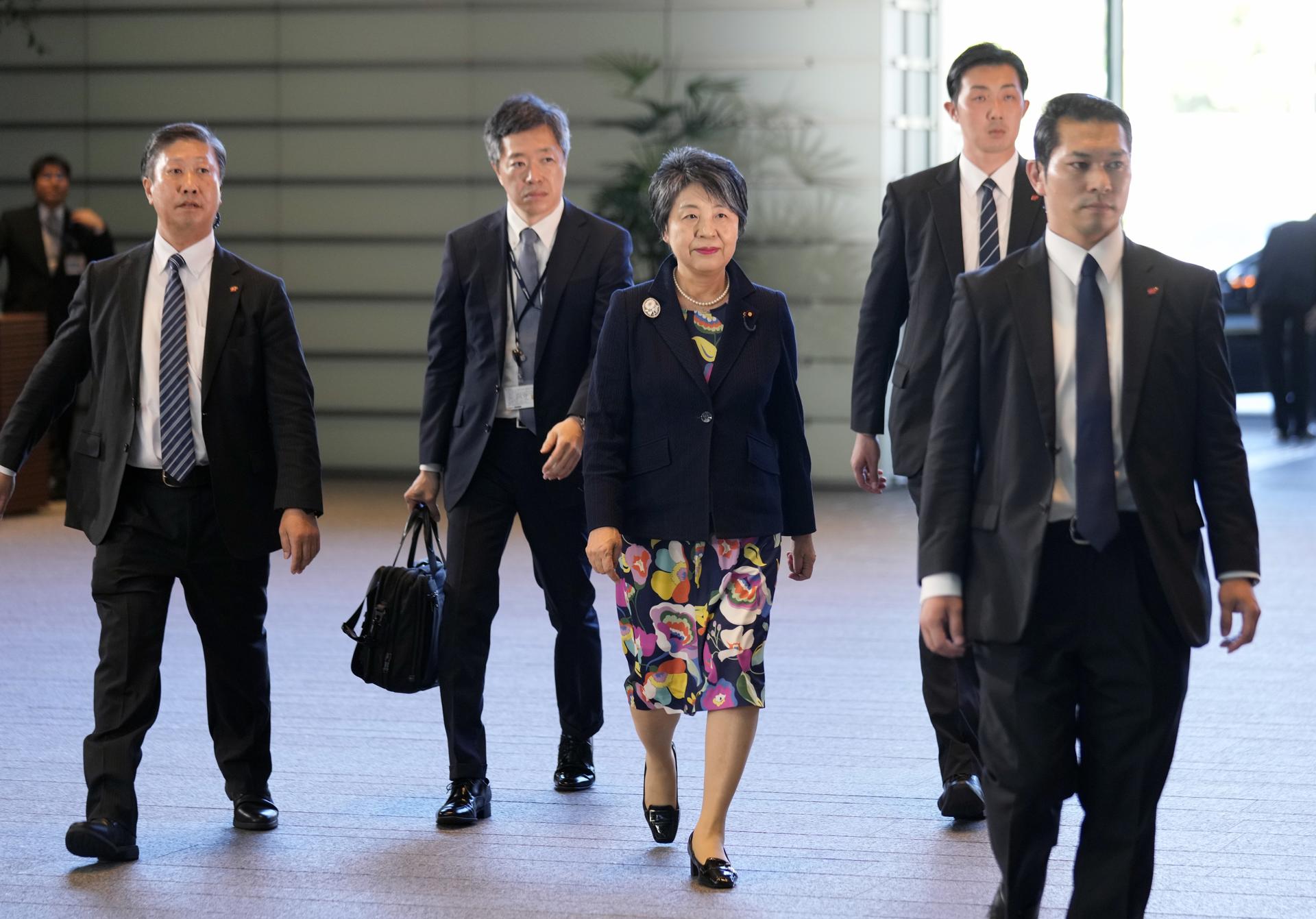 Newly appointed Foreign Minister Yoko Kamikawa (C) arrives at the prime minister's official residence on the day of the Cabinet reshuffle, in Tokyo, Japan, 13 September 2023. EFE-EPA FILE/FRANCK ROBICHON