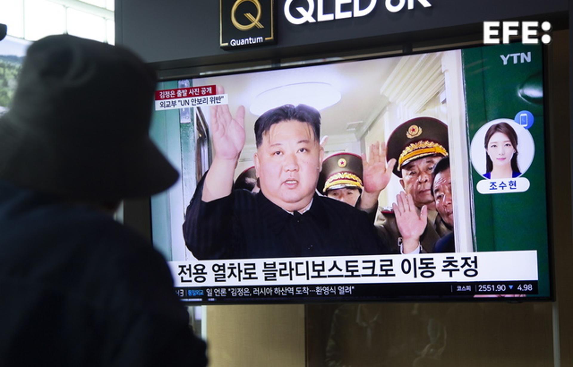 A man watches a news segment detailing North Korean Leader Kim Jong-un's visit to Russia, at a station in Seoul, South Korea, 12 September 2023. EFE/EPA/JEON HEON-KYUN