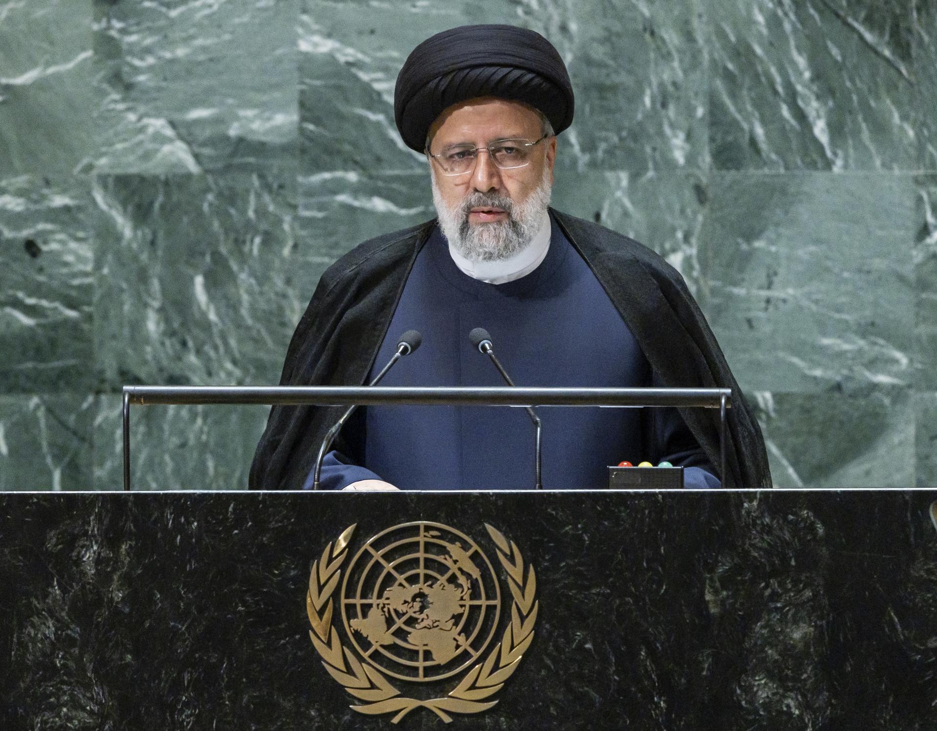 Iran's President Seyyed Ebrahim Raisi addresses the 78th session of the United Nations General Assembly at the United Nations Headquarters in New York, New York, USA, 19 September 2023. (Nueva York) EFE/EPA/JUSTIN LANE