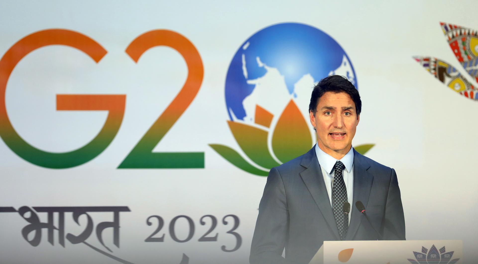 Canadian Prime Minister Justin Trudeau addresses a press conference at the international media center of the G20 Summit at the ITPO Convention Centre Pragati Maidan in New Delhi, India, 10 September 2023. EFE-EPA FILE/RAJAT GUPTA