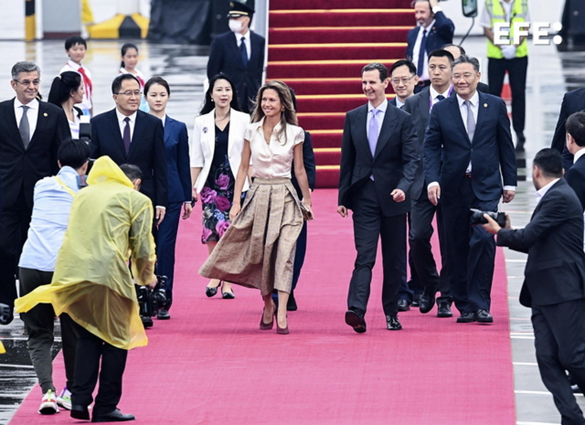 Syrian President Bashar al-Assad (6-R) and his spouse Asma al-Assad (6-L) arrive in Hangzhou, China, 21 September 2023. Al-Assad arrived on 21 Sepotember in China to attend the opening ceremony of the 19th Asian Games. (Siria) EFE/EPA/XINHUA / Xu Yu CHINA OUT / UK AND IRELAND OUT / MANDATORY CREDIT EDITORIAL USE ONLY
