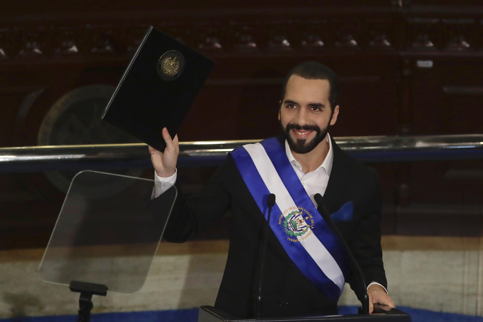 The president of El Salvador, Nayib Bukele, speaks before Congress during a session for the fourth year of his government, in San Salvador, El Salvador, Jun 1 2023. EFE FILE/Rodrigo Sura