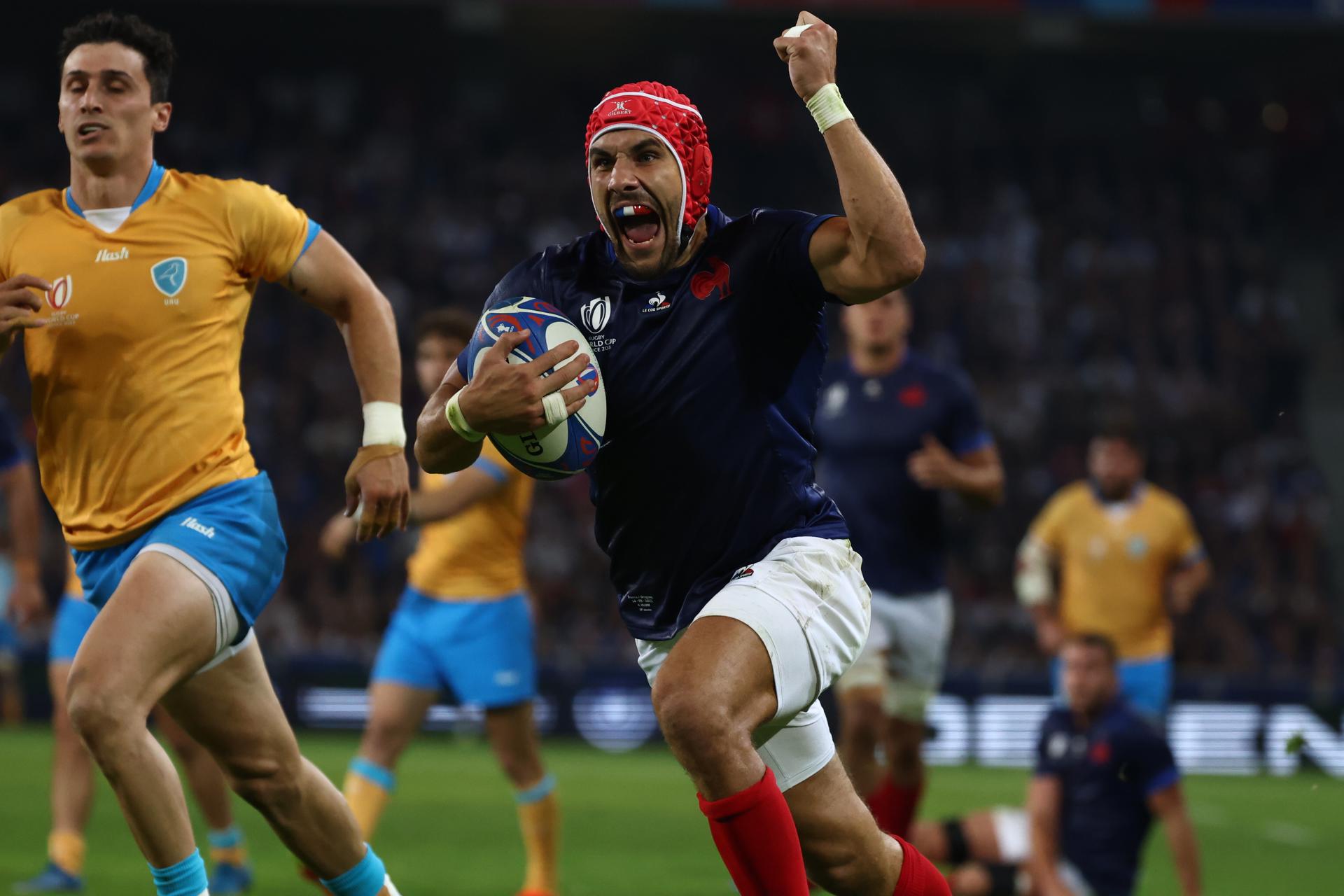 France's Gabin Villiere reacts during the Rugby World Cup Pool A match between France and Uruguay, in Lille, France, 14 September 2023. EFE-EPA/MOHAMMED BADRA