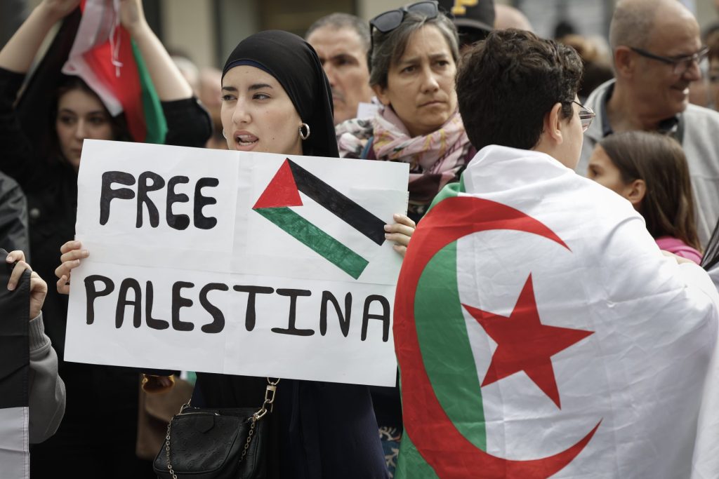 Detalle de la manifestación pro-Palestina en Pamplona contra Israel