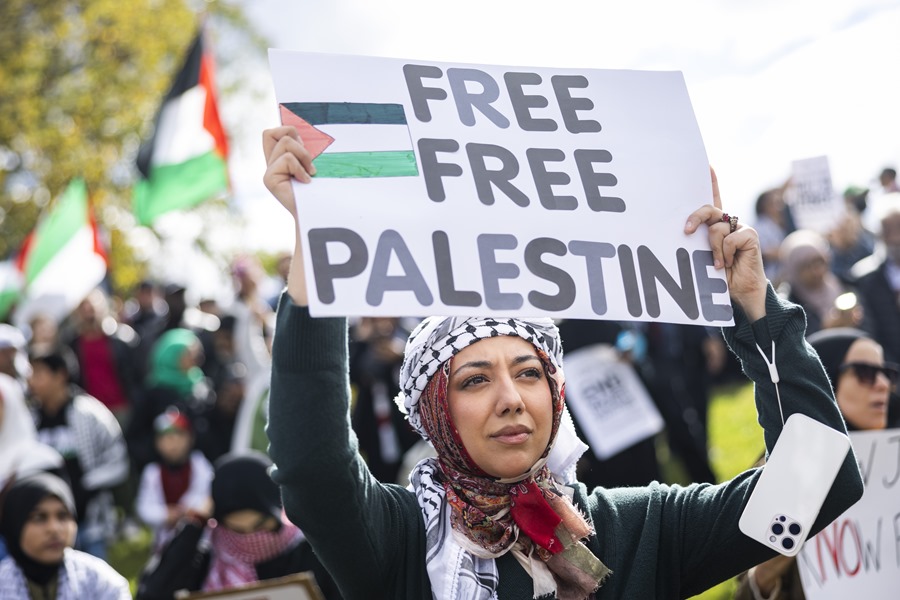 Manifestantes por la causa palestina por las calles de Washington