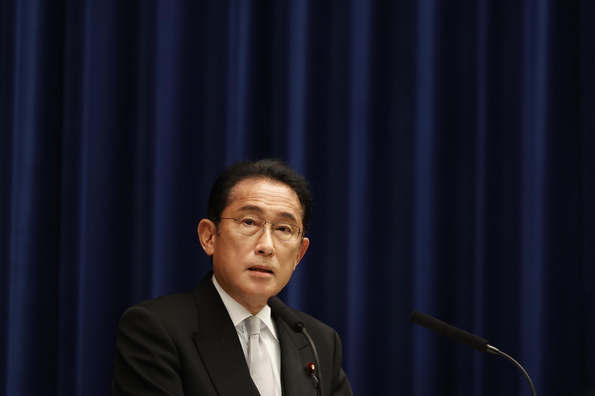 Japanese Prime Minister Fumio Kishida speaks during a press conference at the prime minister's official residence in Tokyo, Japan, 10 August 2022. EFE-EPA FILE/Rodrigo Reyes Marin / POOL
