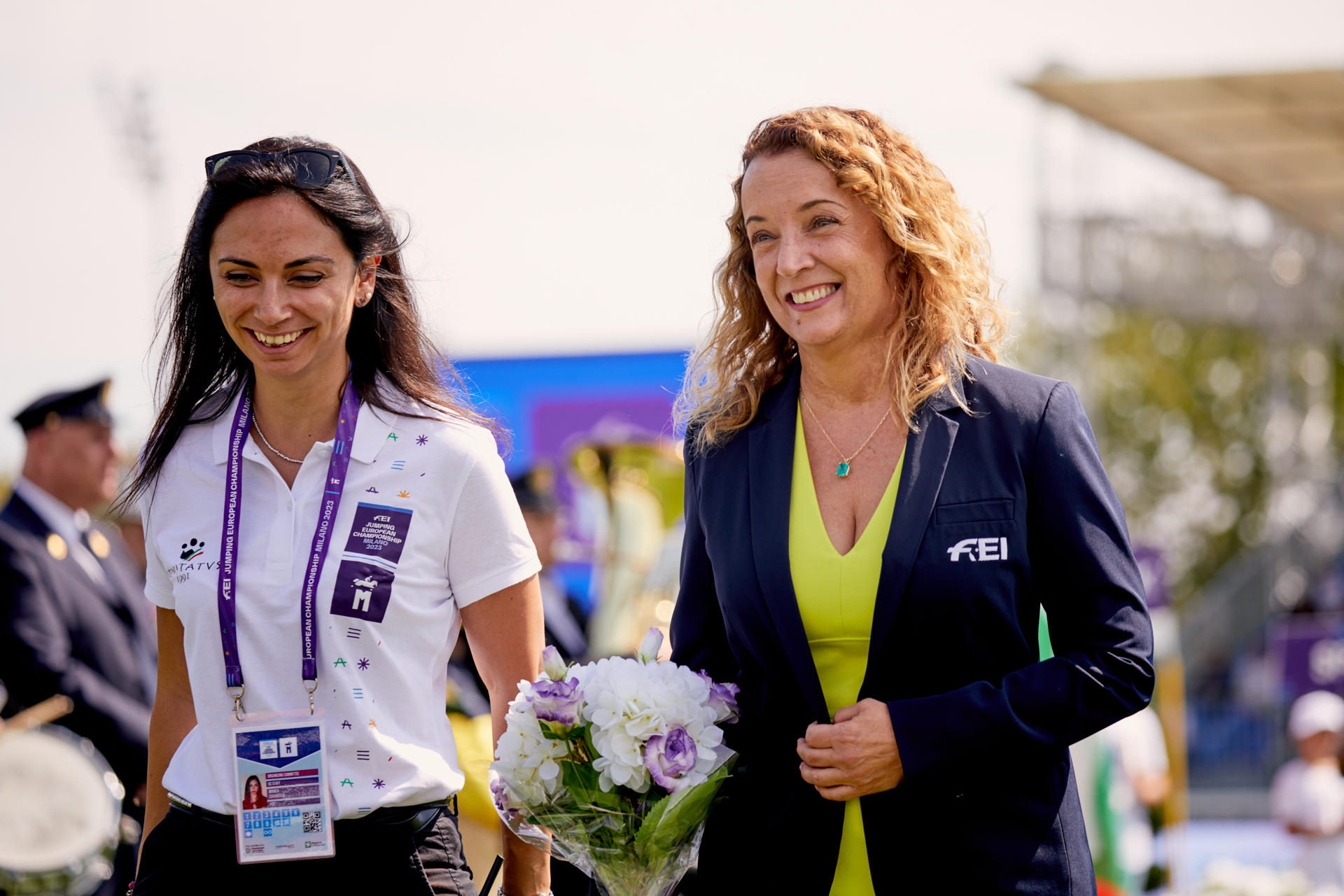 File image of FEI Secretary General Sabrina Ibanez during the opening ceremony of the 2023 European Championships in Milan. EFE/FEI/Liz Gregg/PROVIDED IMAGE/MANDATORY CREDIT
