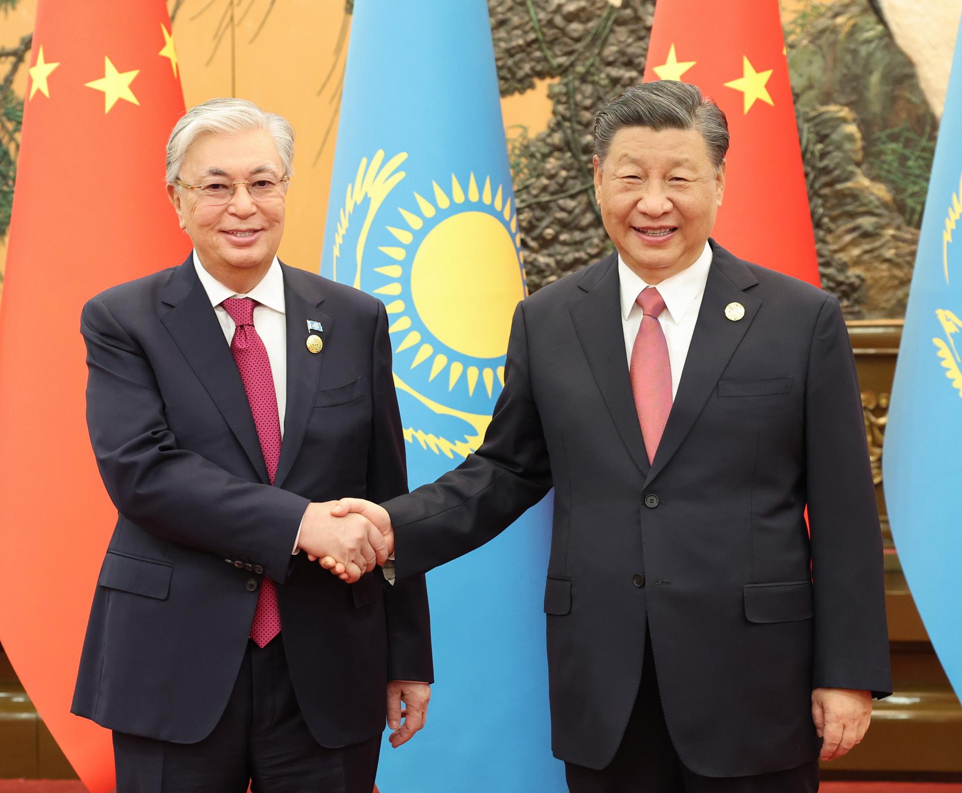 Chinese President Xi Jinping meets with Kazakh President Kassym-Jomart Tokayev at the Great Hall of the People in Beijing, China, 17 October 2023. EFE-EPA/XINHUA / YAO DAWEI CHINA OUT / UK AND IRELAND OUT / MANDATORY CREDIT EDITORIAL USE ONLY EDITORIAL USE ONLY