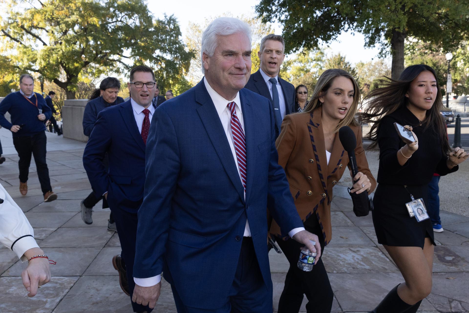 Republican Representative of Minnesota Tom Emmer (C) is followed by members of the news media as he leaves after withdrawing his name as a candidate for House Speaker in a closed-door meeting of House Republicans, on Capitol Hill in Washington, DC, USA, 24 October 2023. EFE/EPA/MICHAEL REYNOLDS