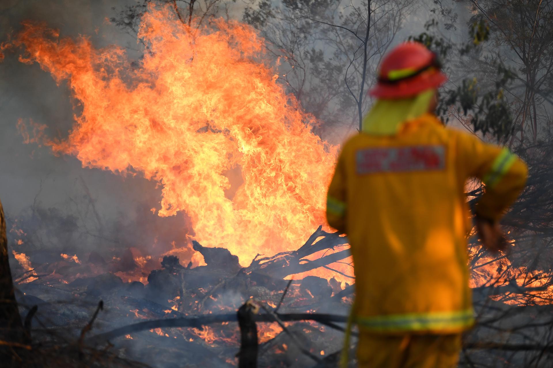 A firefighter works to contain a bushfire near Glen Innes, New South Wales, Australia, 10 November 2019. EFE-EPA FILE/DAN PELED AUSTRALIA AND NEW ZEALAND OUT