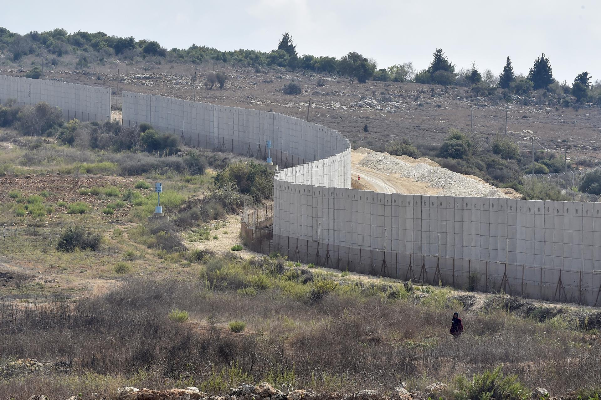 A general view of the wall at the Israeli-Lebanon border, seen from the Dhayra village, southern Lebanon, 10 October 2023. EFE/EPA/WAEL HAMZEH