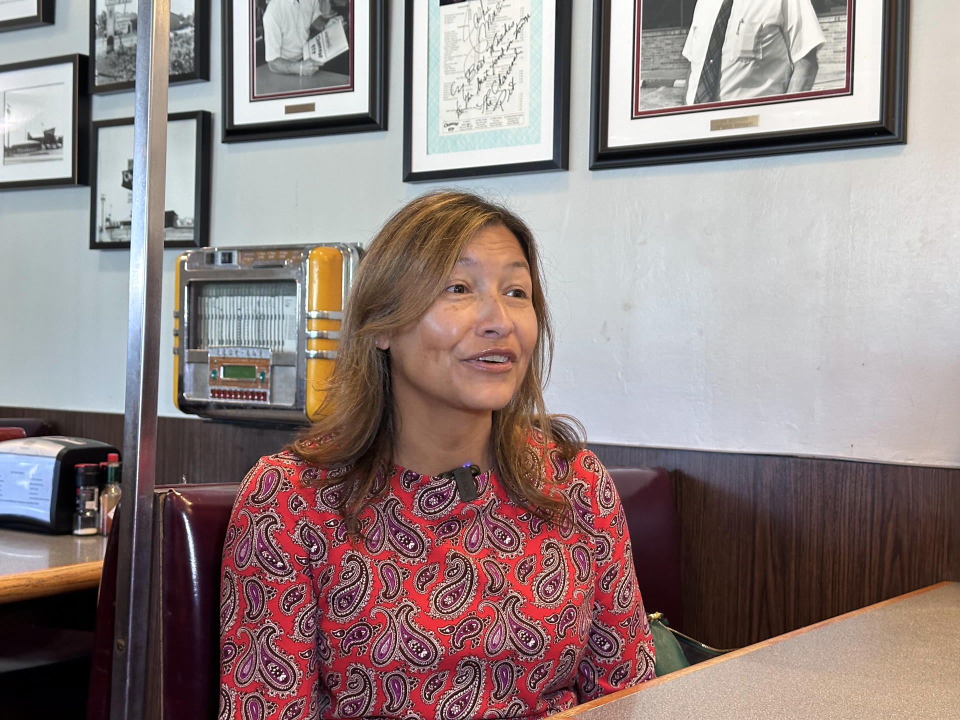 Julie Chávez, granddaughter of legendary trade union leader César Chávez and head of Joe Biden's 2024 presidential campaign, talks to EFE for an exclusibe interview at the iconic Charcoal Pit restaurant in Wilmington, Delaware, United States on 3 October 2023 (released on 6 October 2023). EFE-EPA/Octavio Guzmán