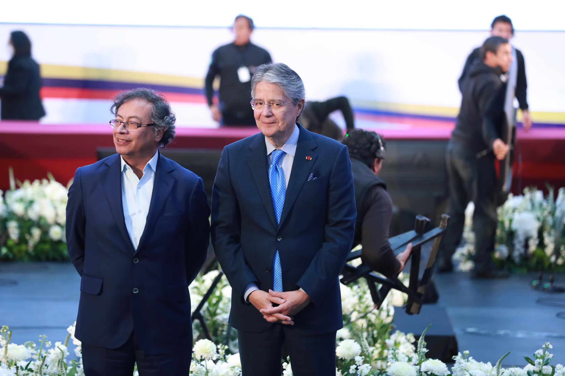 The president of Colombia, Gustavo Petro (L), and his counterpart from Ecuador, Guillermo Lasso (R), participate in the11th Ecuador-Colombia binational cabinet in the border town of Tulcán, Ecuador, on Jan. 31, 2023. EFE FILE/José Jácome