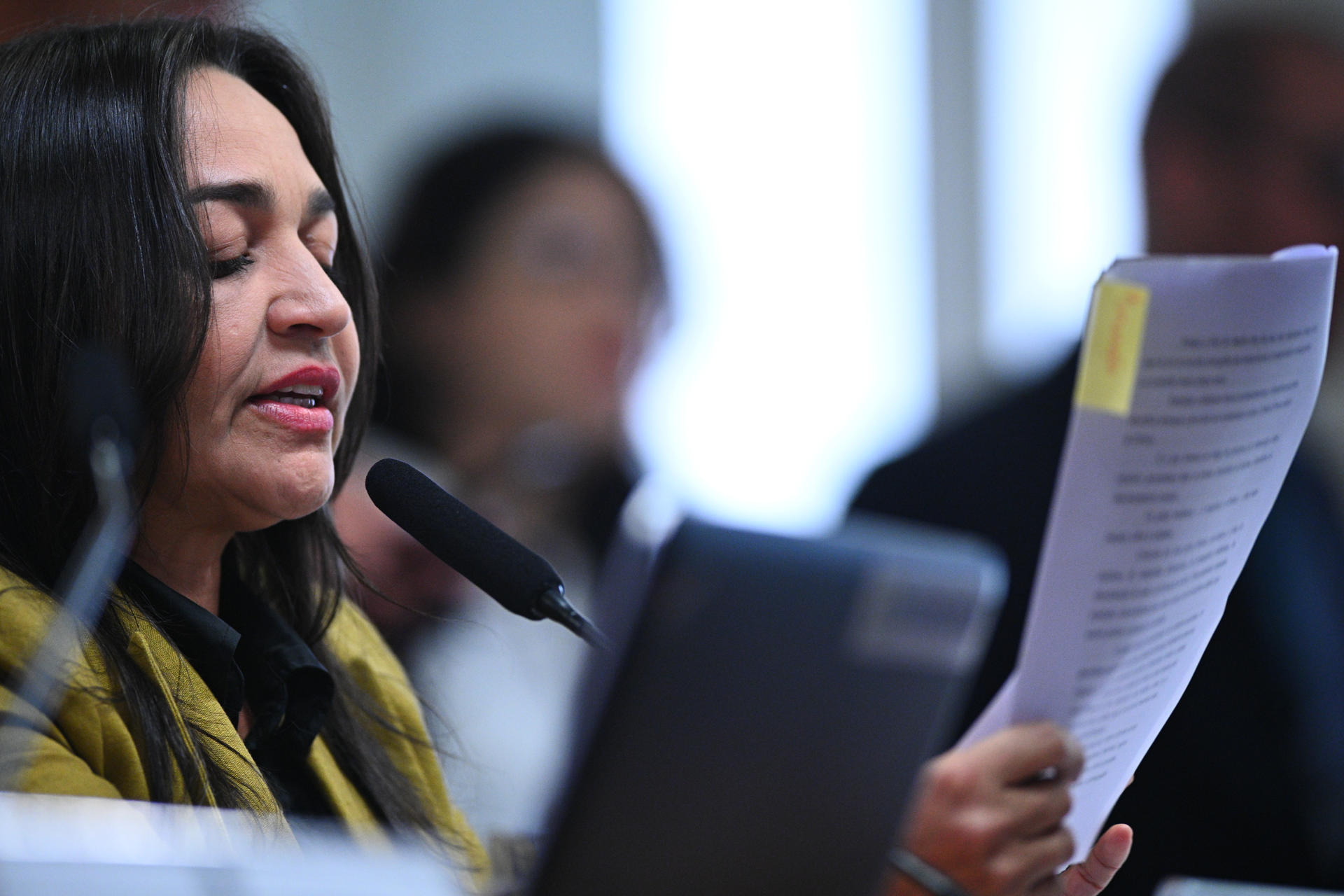 The rapporteur of the Joint Parliamentary Commission of Inquiry, Senator Eliziane Gama, reads the commission's final report on the anti-democratic acts of January 8, at the Federal Senate, in Brasilia, Brazil, October 17, 2023. EFE/ Andre Borges