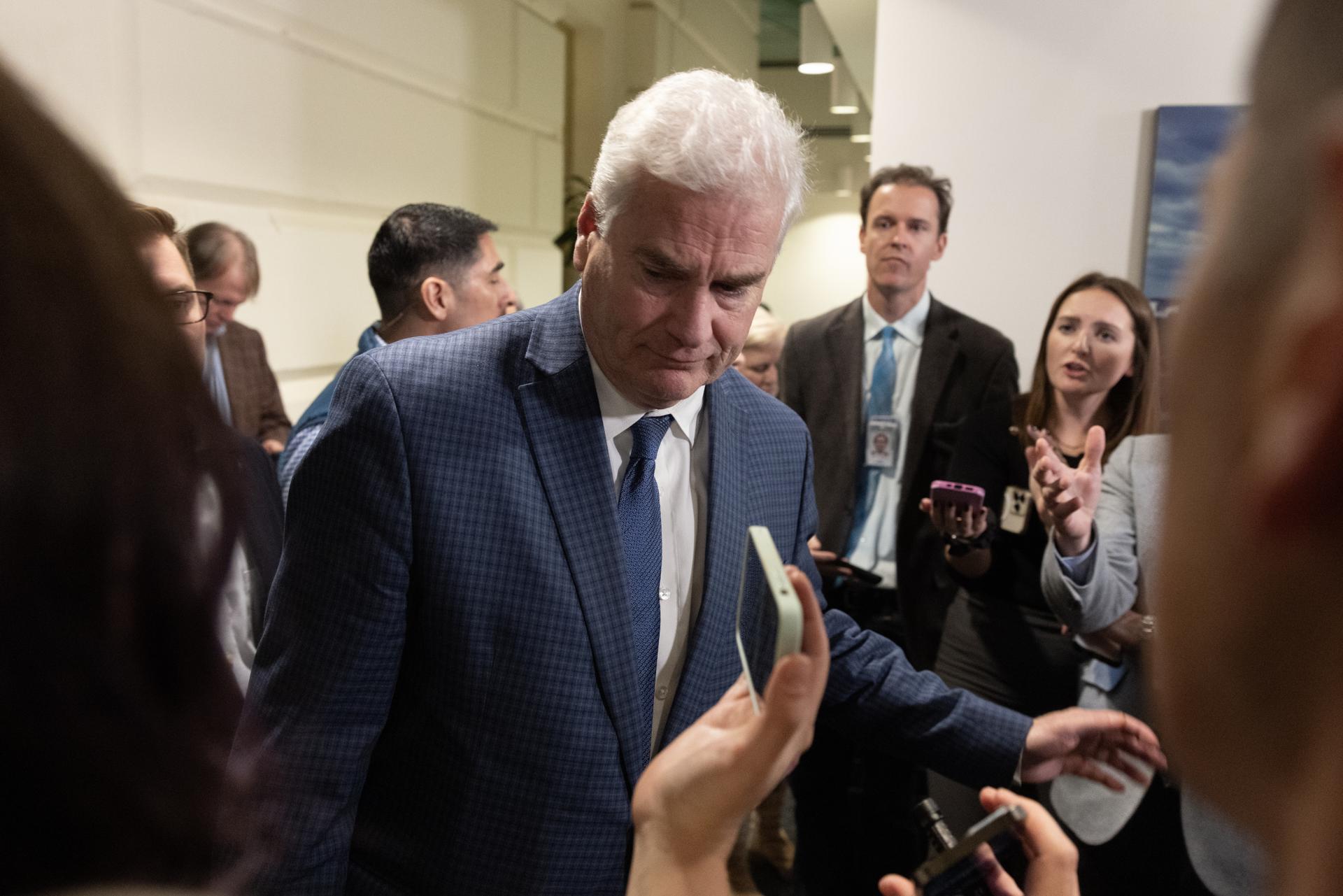 Republican Representative of Minnesota Tom Emmer (C) after attending a meeting of the House Republican Conference, on Capitol Hill in Washington, DC, USA, 16 October 2023. EFE/EPA/MICHAEL REYNOLDS