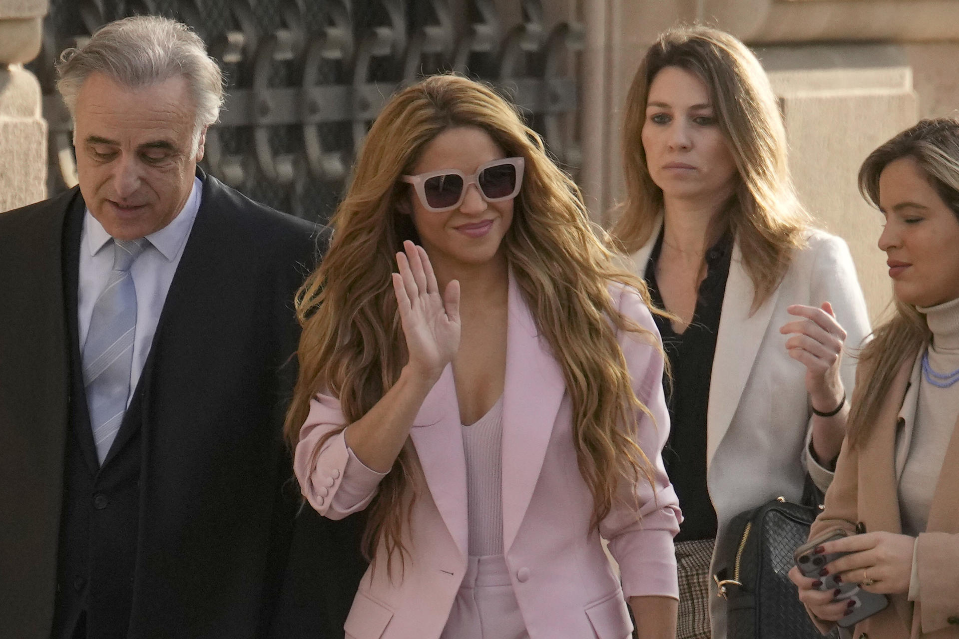 Colombian singer Shakira, accopanied by members of her defense team (Barcelona's firm Molins Defensa Penal), arrives at Barcelona Provincial Court on the first day of her trial for allegedly defrauding Spanish tax officials of 14.5 million euro in taxes between 2012 and 2014, in Barcelona city, Catalonia region, north-eastern Spain, 20 November 2023. Shakira has eventually secured a deal with Spanish prosecutors which means she avoids spending up to eight years in jail in exchange for paying a millionaire fine. EFE/ Quique García