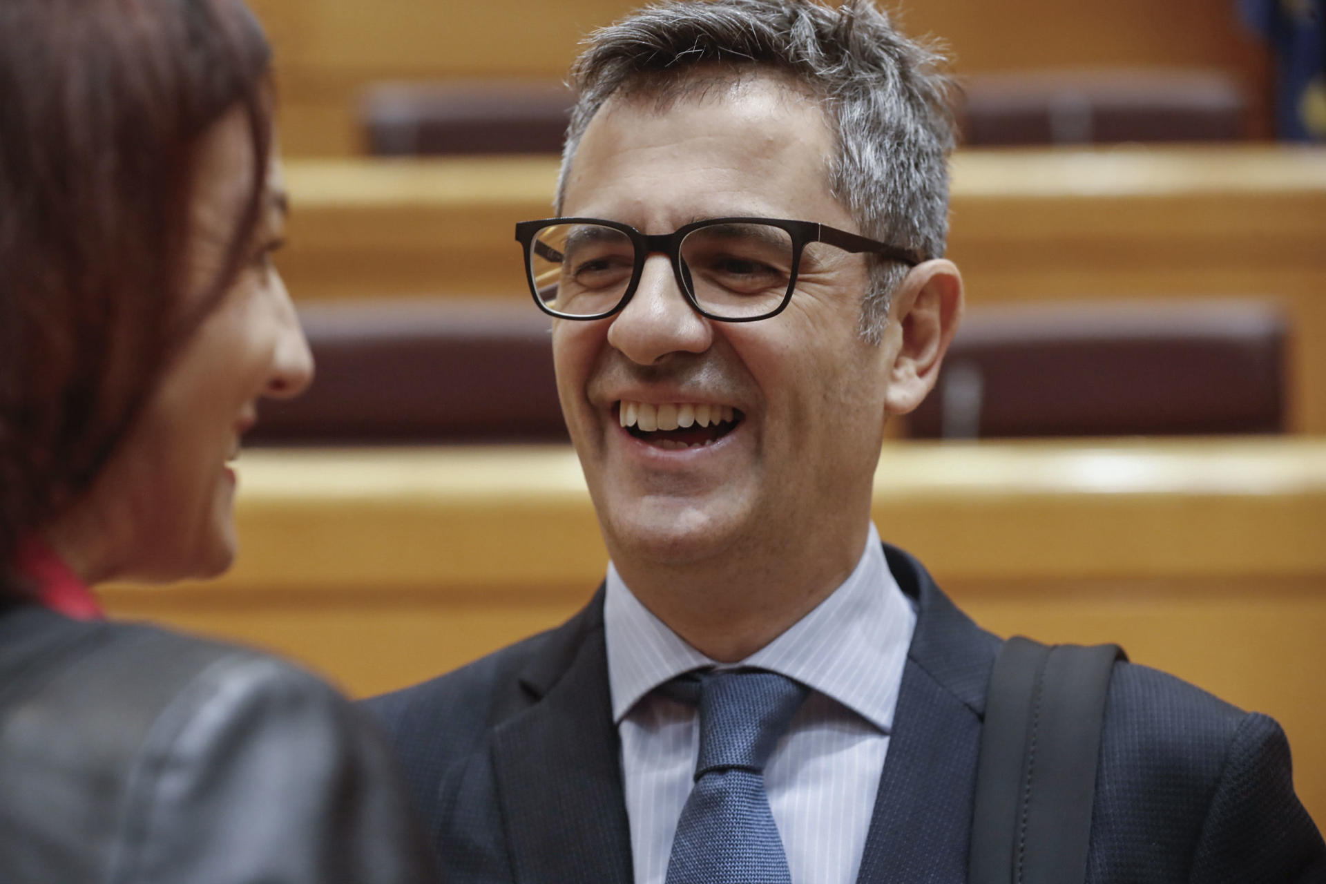 El ministro de Presidencia, Relaciones con las Cortes y Memoria Democrática en funciones, Félix Bolaños, este martes durante una sesión de control del Pleno del Senado en Madrid. EFE/ J.P.gandul