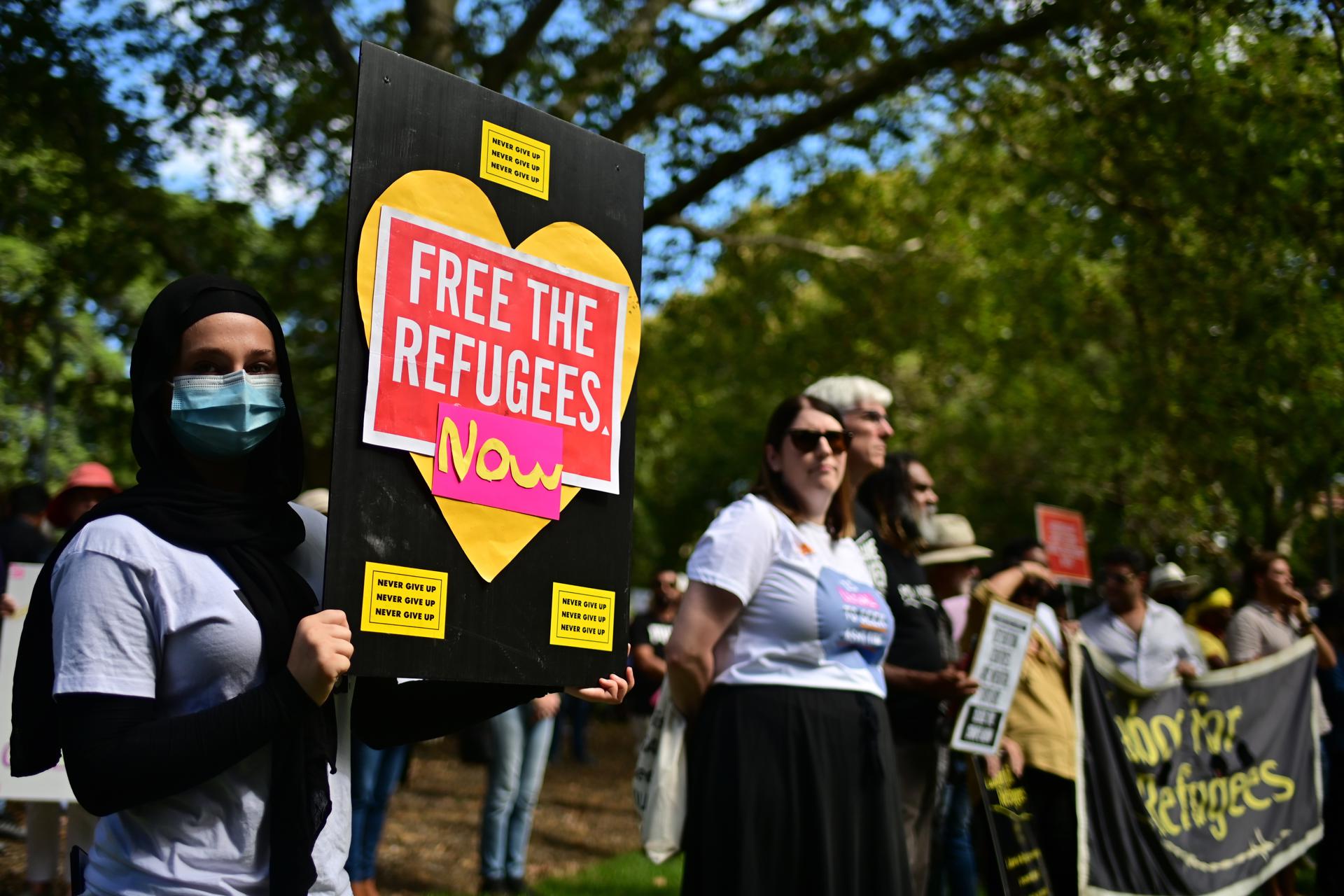 Protesters call for justice for refugees and asylum seekers rally at Belmore Park in Sydney, Australia, 28 March 2021. EFE-EPA FILE/JOEL CARRETT AUSTRALIA AND NEW ZEALAND OUT