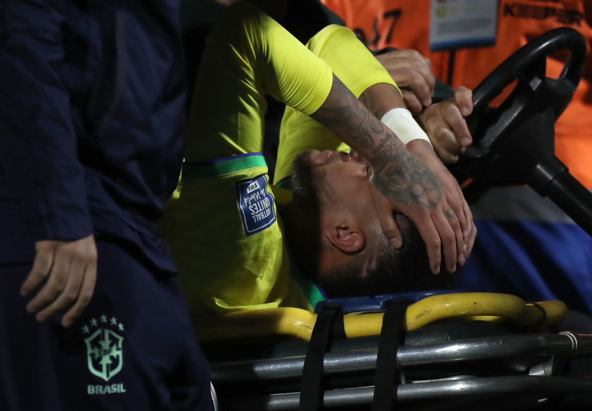 Brazilian player Neymar is injured in a 2026 World Cup qualifier match between Uruguay and Brazil at the Centenario stadium in Montevideo, Uruguay, on 07 October, 2023. EFE-EPA FILE/Raul Martinez