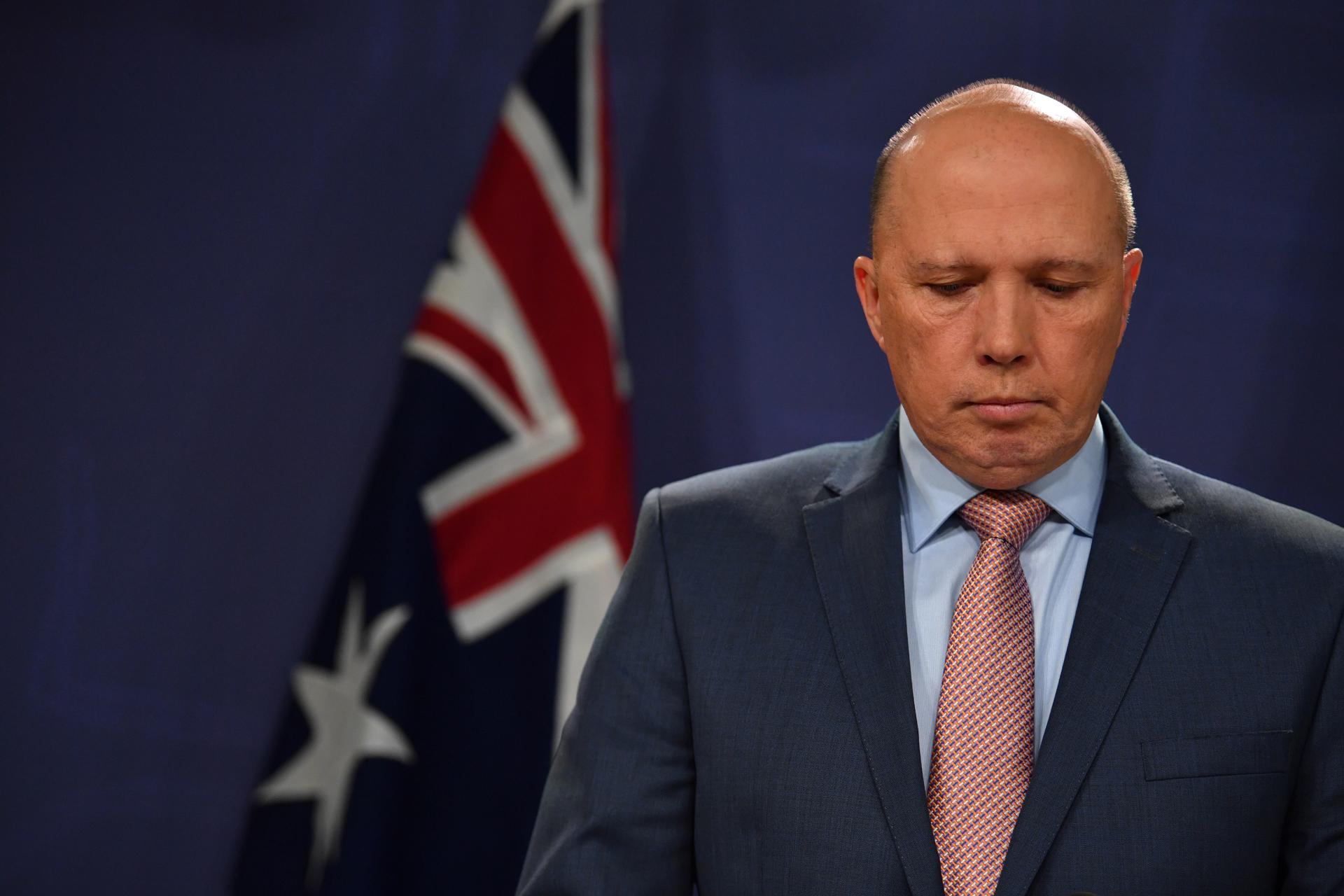 Australian Minister for Home Affairs Peter Dutton holds a press conference in Sydney, New South Wales, Australia, 20 June 2019 (reissued 13 March 2020). EFE-EPA FILE/DEAN LEWINS AUSTRALIA AND NEW ZEALAND OUT
