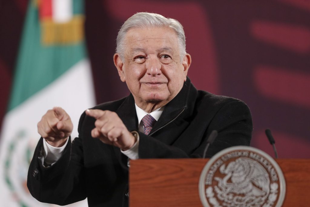 The President of Mexico, Andrés Manuel López Obrador, speaks during his morning press conference, on February 8, 2024, at the National Palace in Mexico City (Mexico).  EFE/Isaac Esquivel