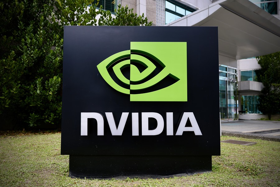 NVIDIA logo outside the office in Taipei, Taiwan.